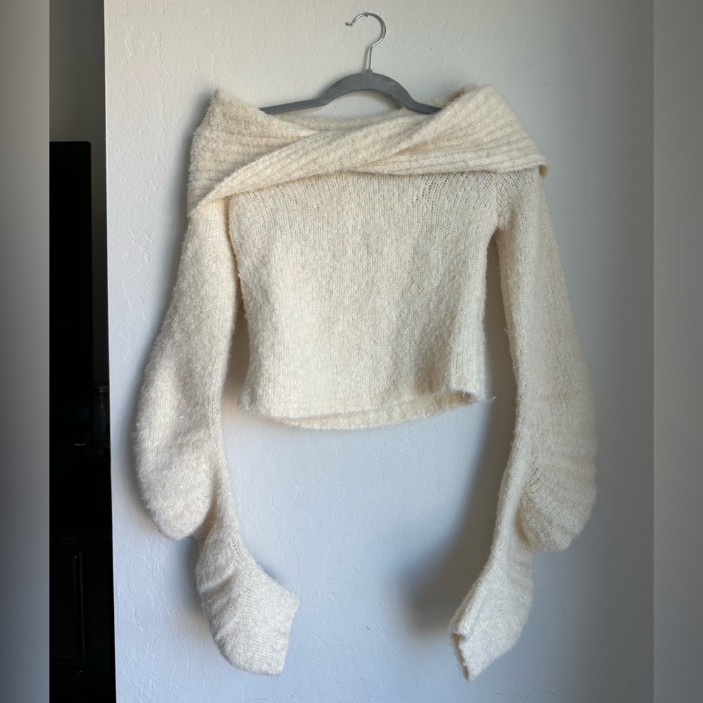 PrettyLittleThing Cream Off-Shoulder Sweater & Skirt Set